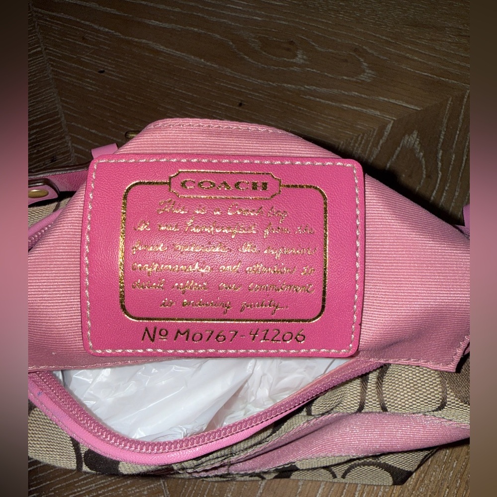 Coach Pink And Tan Signature Demi Bag - Picture 6 of 8